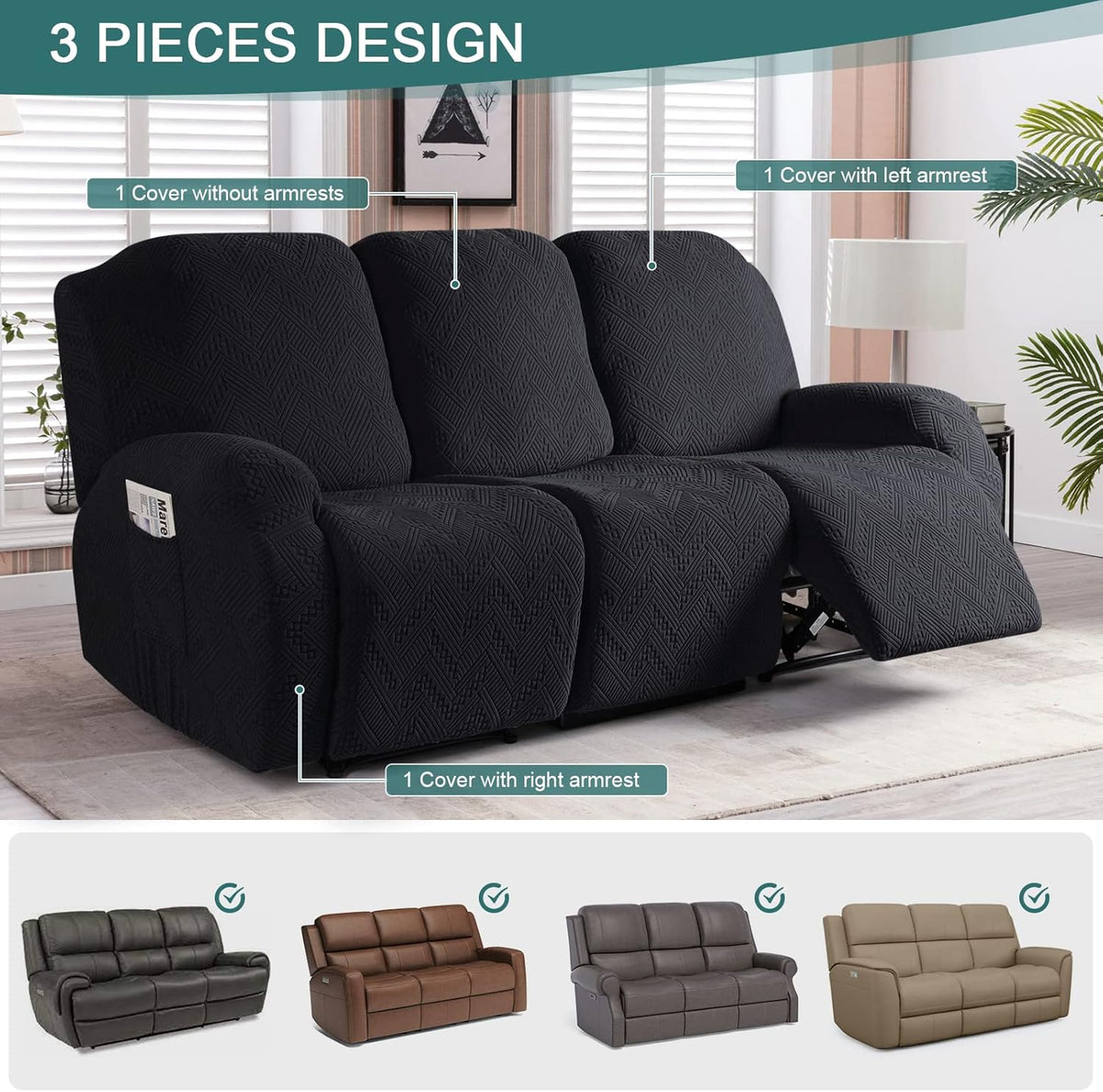 Ruaozz furniture protector installed on a modern reclining sofa
