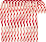 Close up view of the vegan holiday candy canes highlighting the clean plastic wrapping.