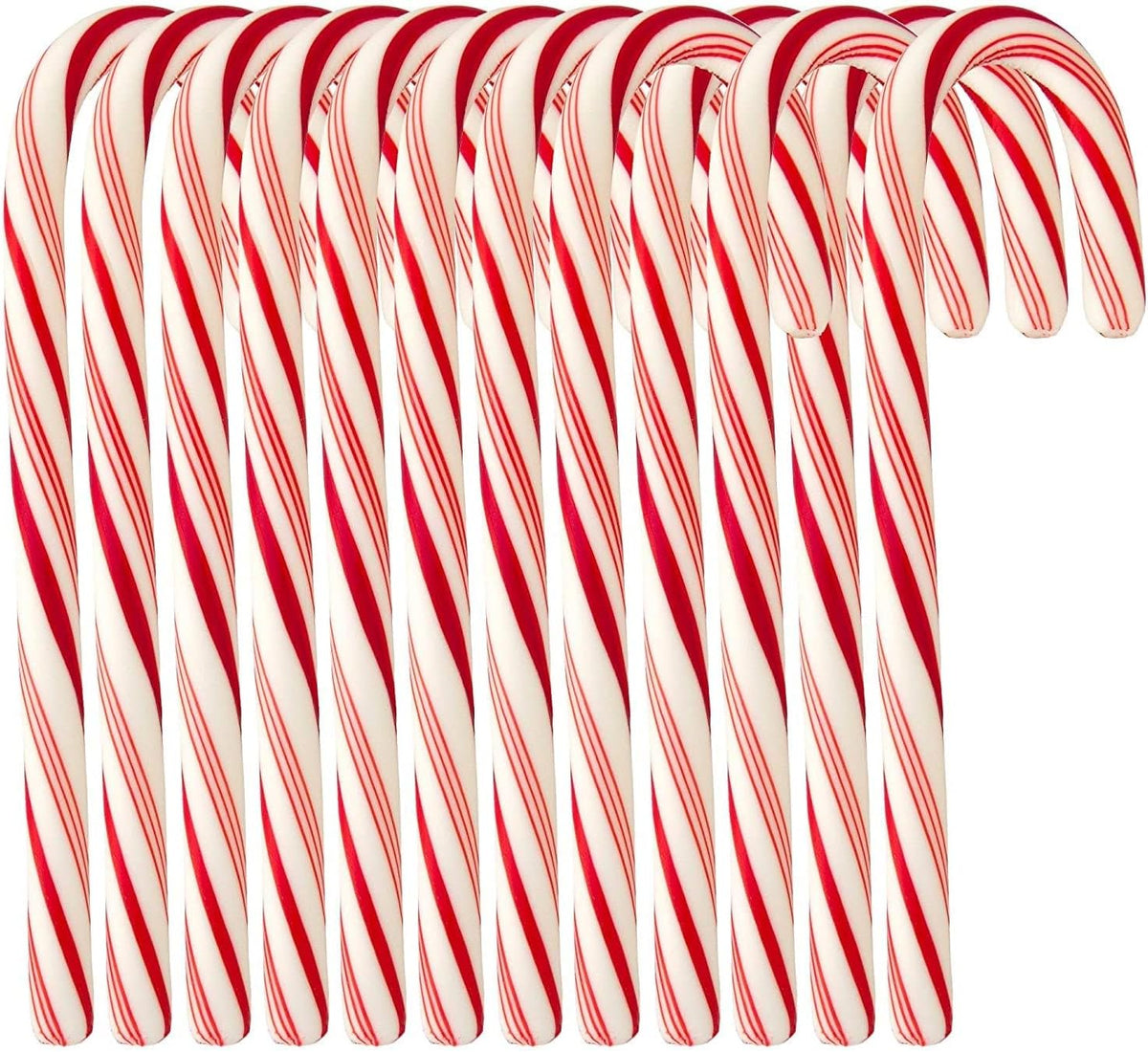 Close up view of the vegan holiday candy canes highlighting the clean plastic wrapping.