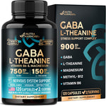Nutraharmony GABA and L-Theanine 900 milligram bottle front view for relaxation support.