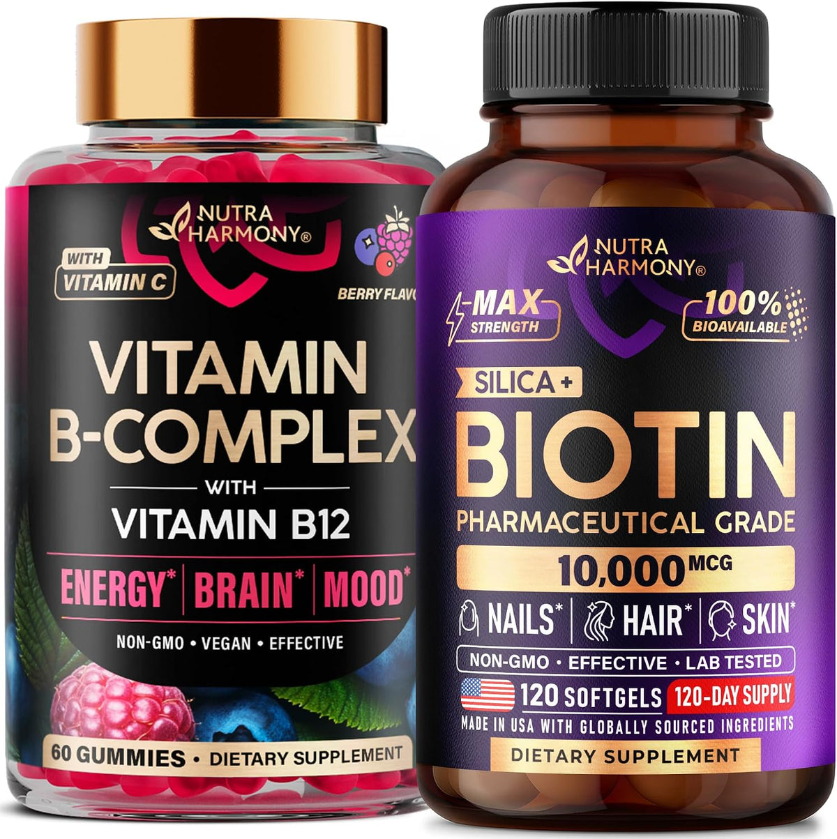 Nutraharmony Vitamin B-Complex gummies bottle front view supplement