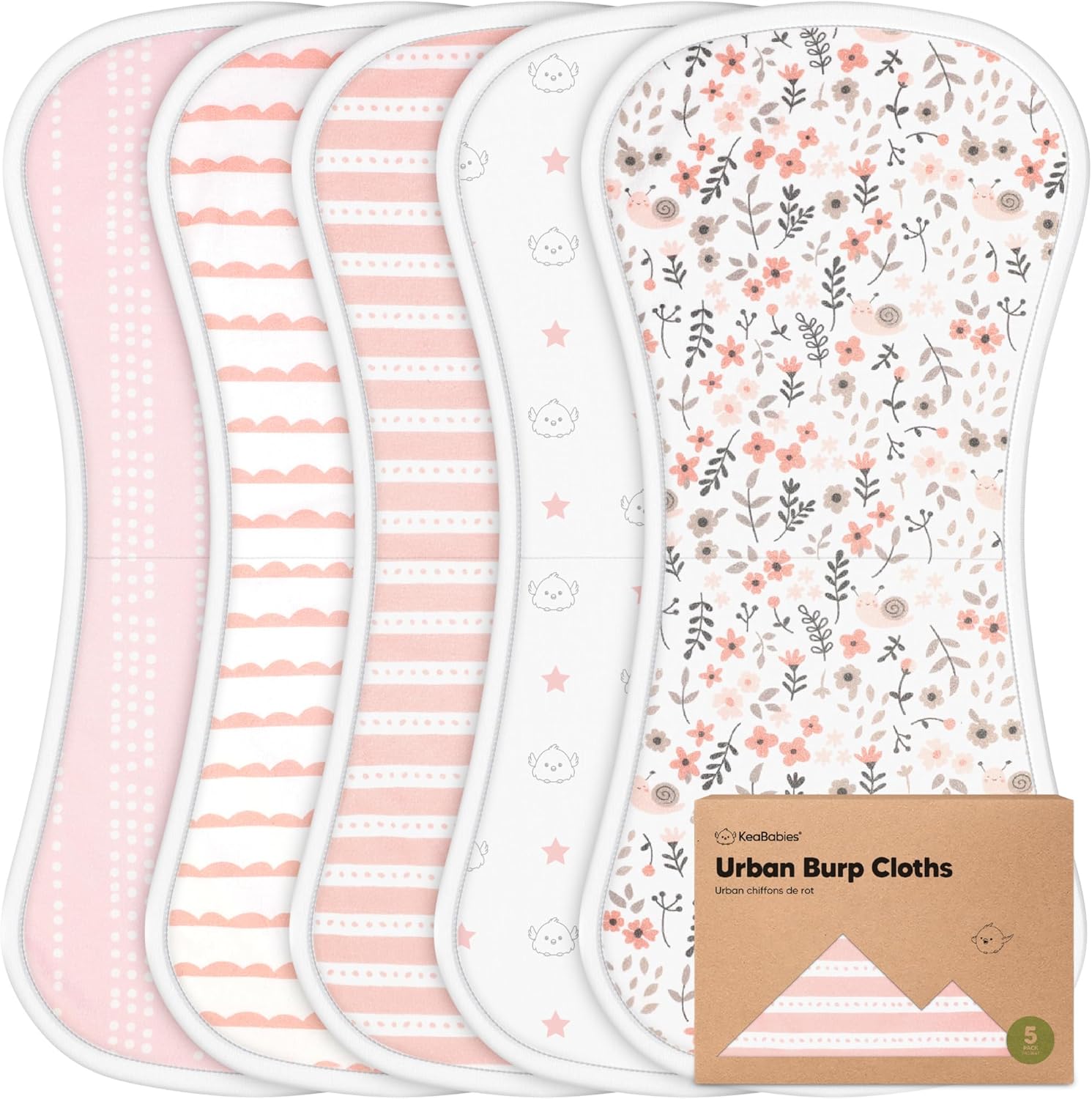 KeaBabies organic burp cloths 5-pack front view