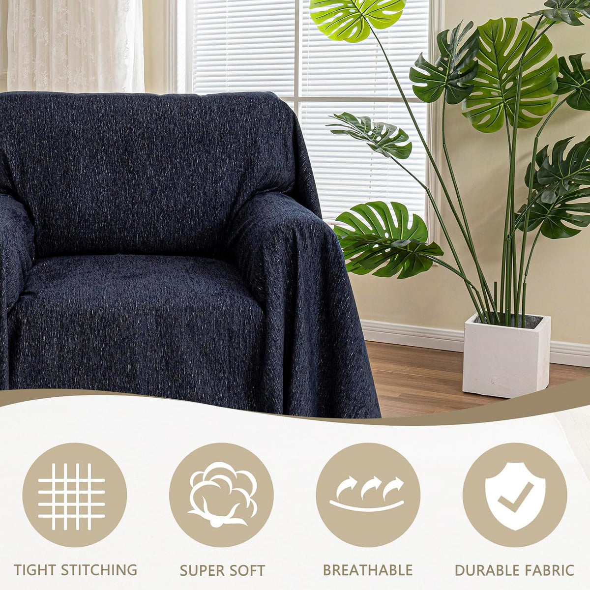 Mysky Home navy blue sofa protector folded fabric