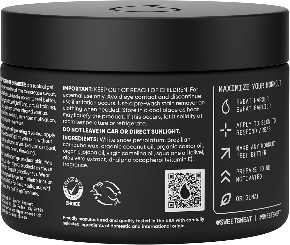 Sports Research topical sweat gel 6.5 ounces packaging back details