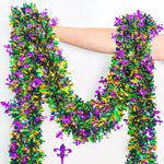 Mega-Loopolis Mardi Gras tinsel garland front view showing green gold purple colors