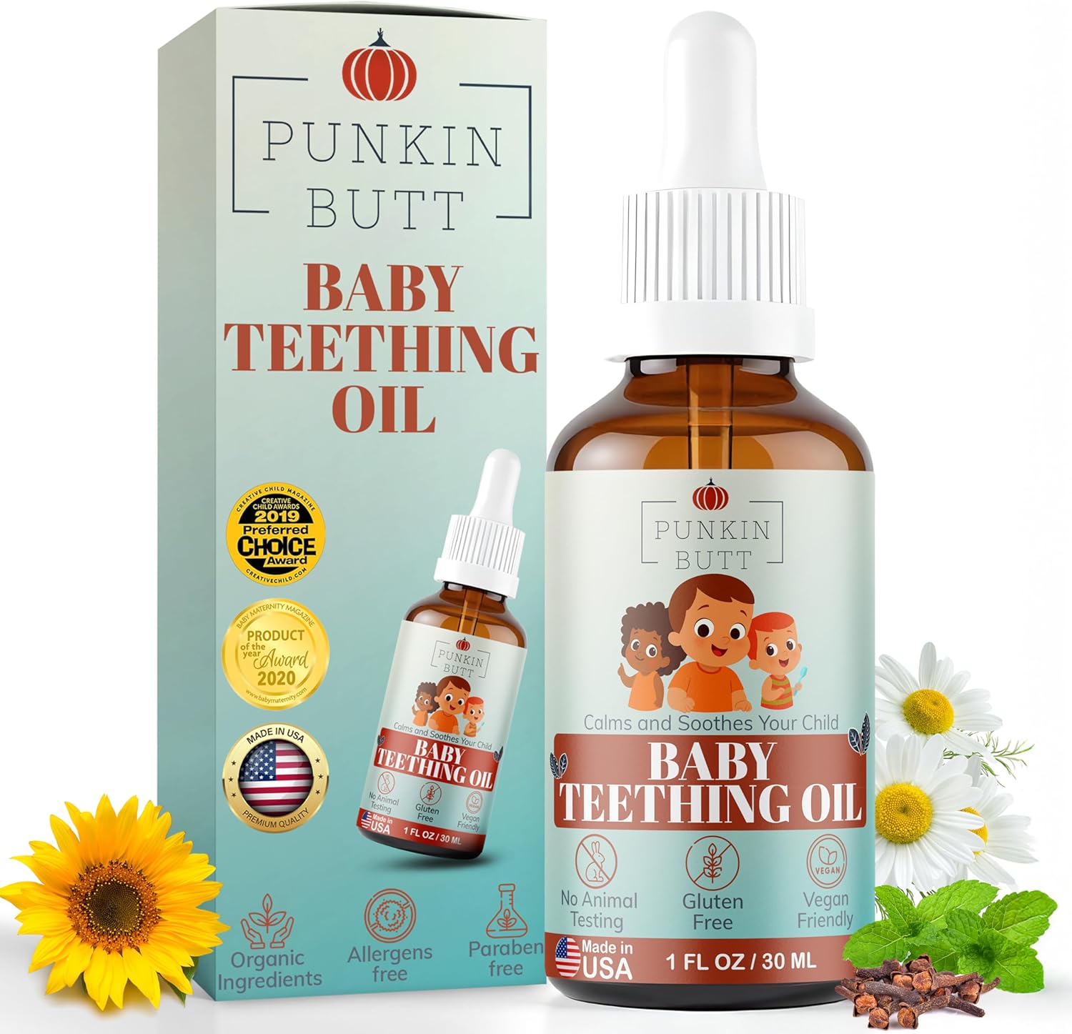 Punkin Butt natural herbal teething oil front view