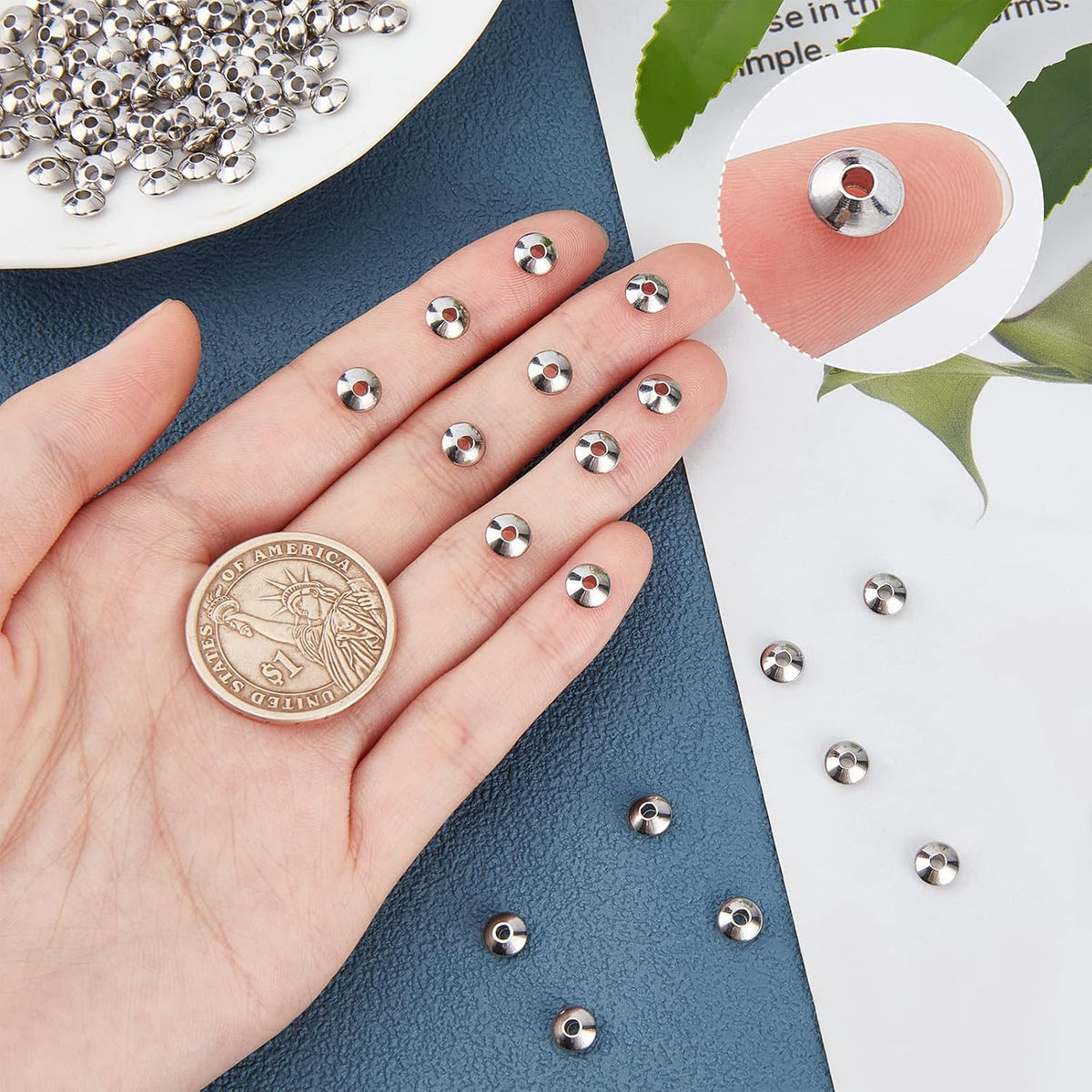 NBEADS rust resistant 304 stainless steel rondelle crafting beads