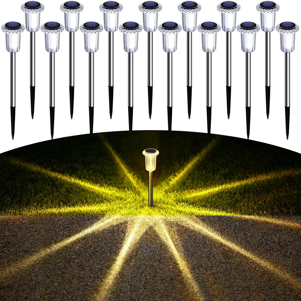 DenicMic Solar Lights Outdoor Waterproof 10 Pack Pathway Lights Cool White | Stake Lights for Yard Garden Driveway Walkway Outside Landscape Path Lights, Auto On/Off 6000K LED, Stainless Steel Pole - Image 12