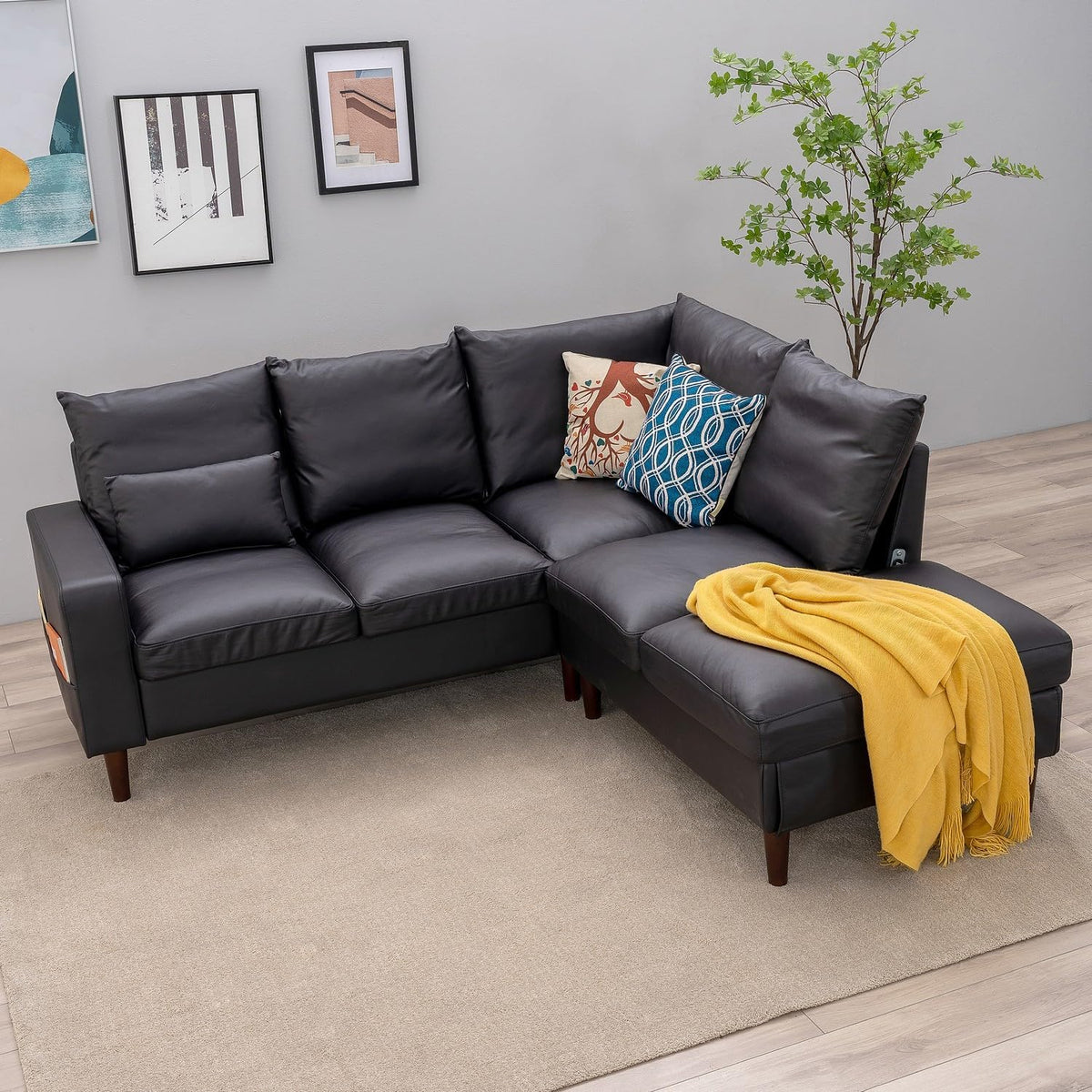 Panana Convertible Sectional Sofa L-Shape Sofa Couch 2 Seater and 3 Seater Couch with Chaise Linen Fabric Upholstered for Living Room, Apartment, Office (Grey, 3 Seater with Footstool) - Image 10