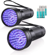 Consciot pet urine finder light illuminating hidden stains in a dark bedroom environment.