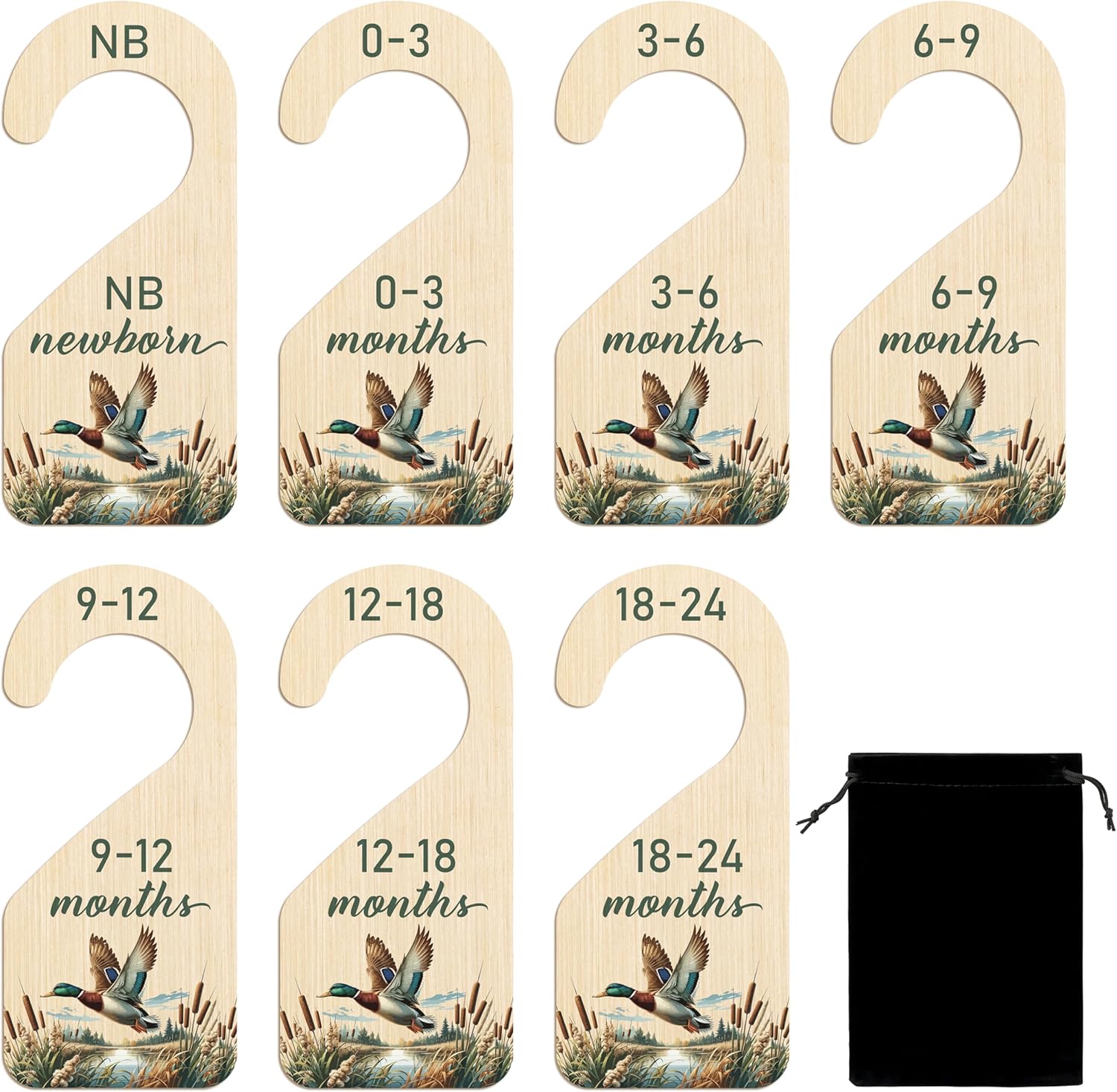 R Horse wooden baby closet dividers with mallard duck design front view