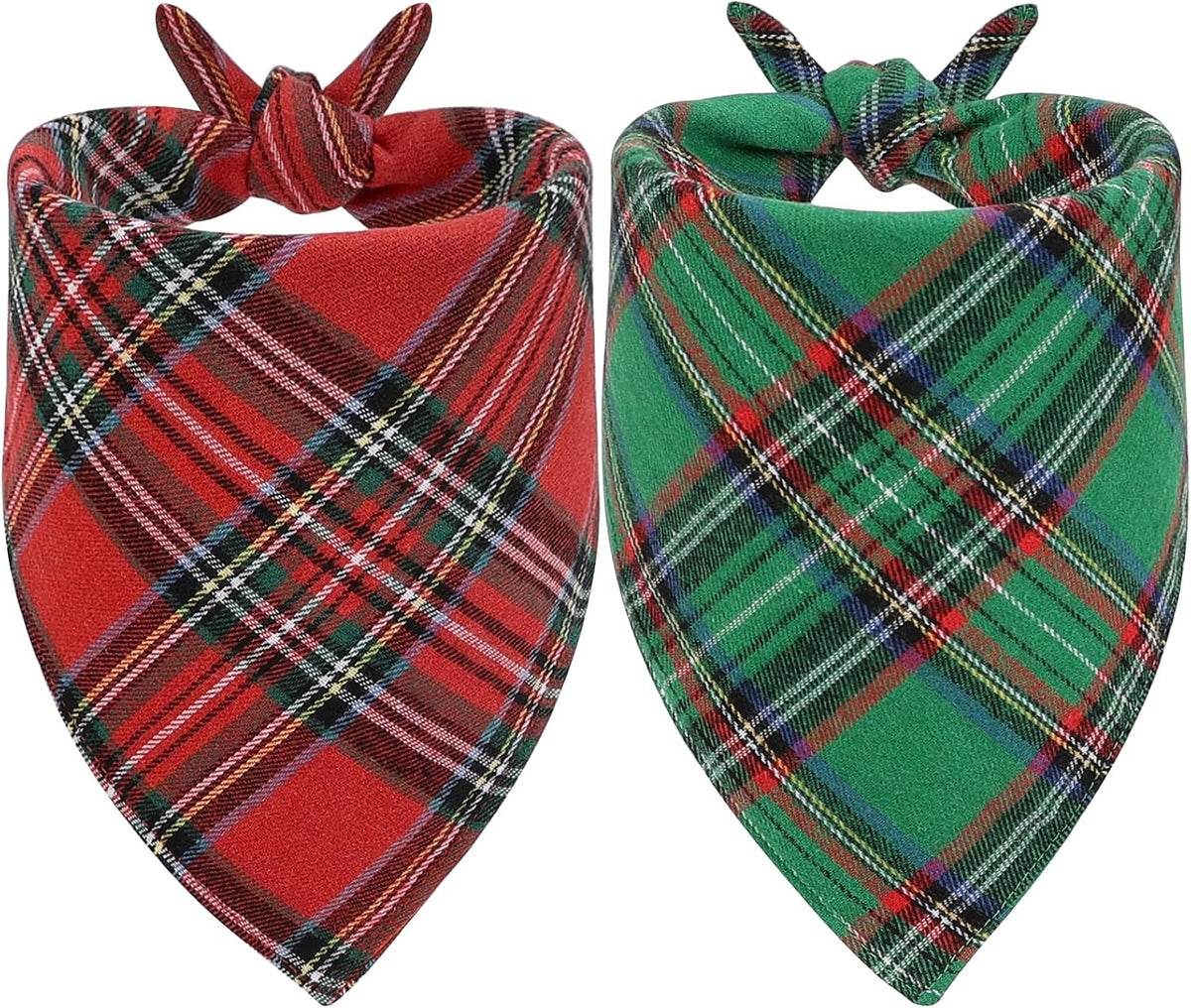 Vivifying Dog Christmas Bandana, 2 Pack Classic Plaid Triangle Pet Scarf for Small Dogs and Medium Dogs, Holiday Costume for Festive Photo Prop, Party Decor (Large, Green&Red) - Image 12