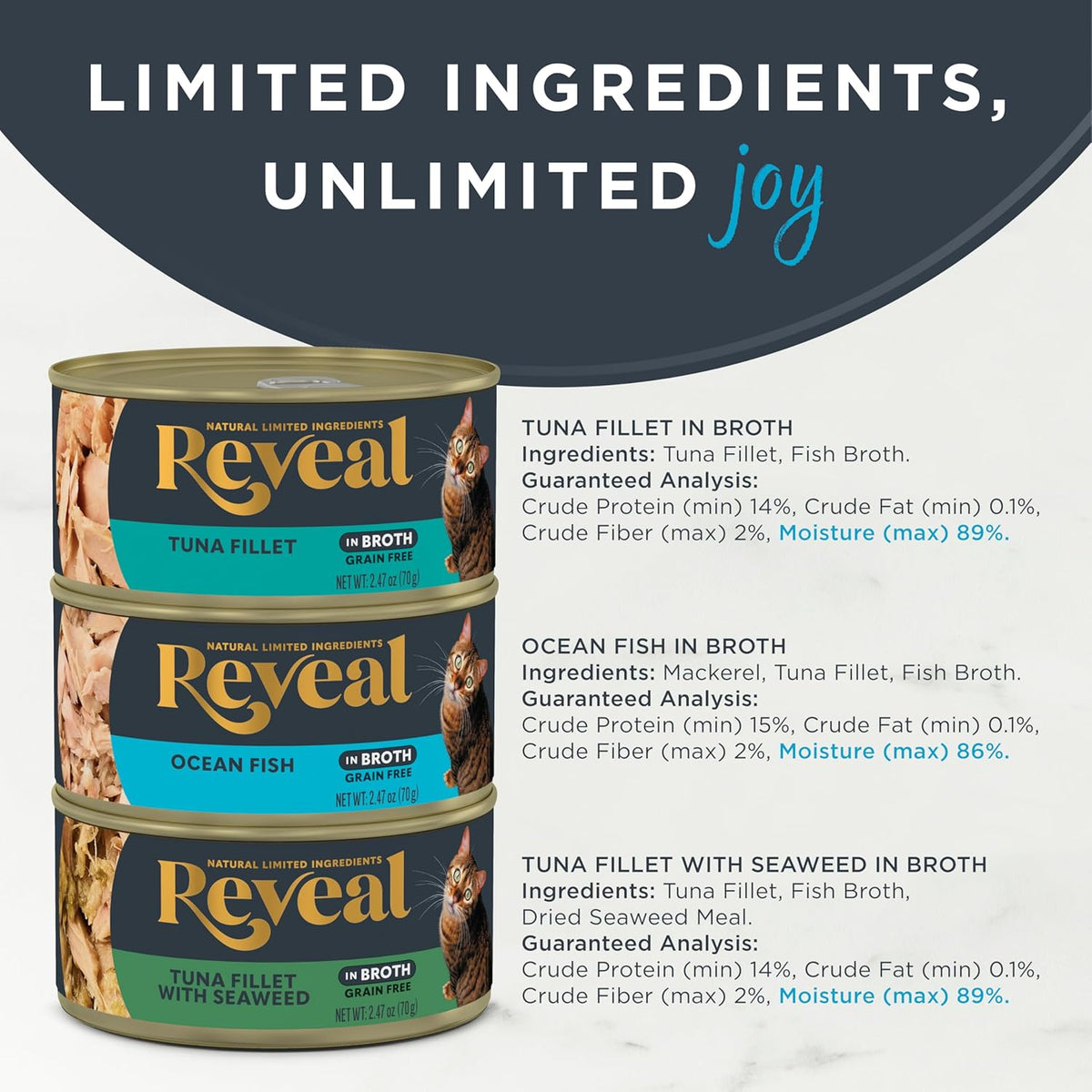 Reveal tuna fillet wet cat food in broth