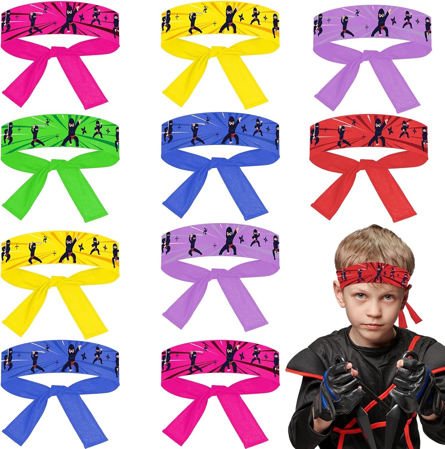 ZOIIWA 24 Piece Karate Headbands front view showing six different vibrant colors arranged together.