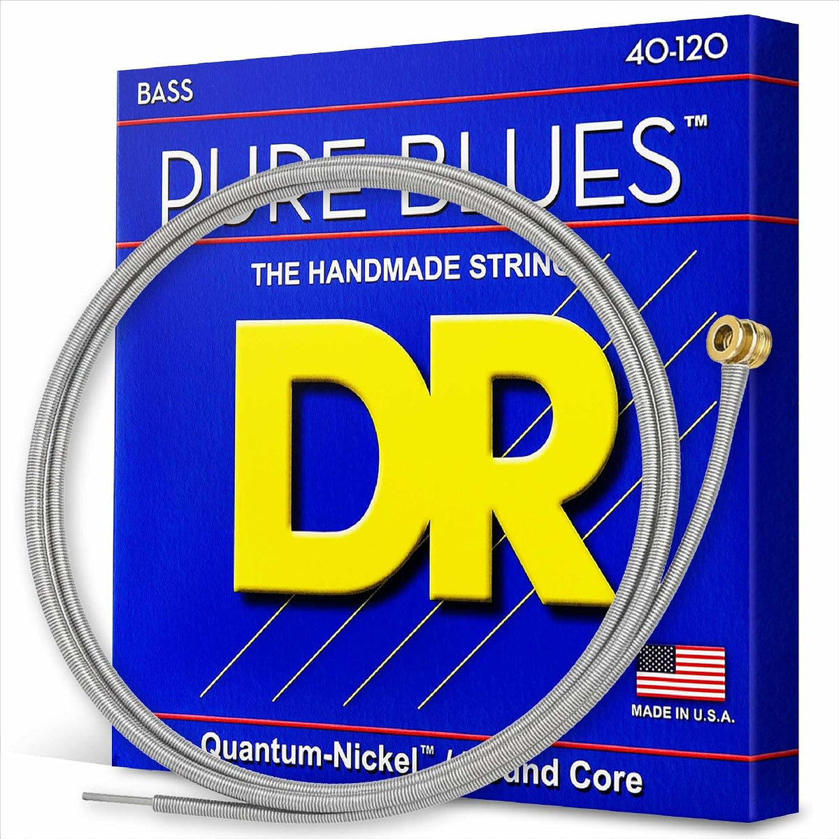 Complete set of six bass guitar strings arranged for display