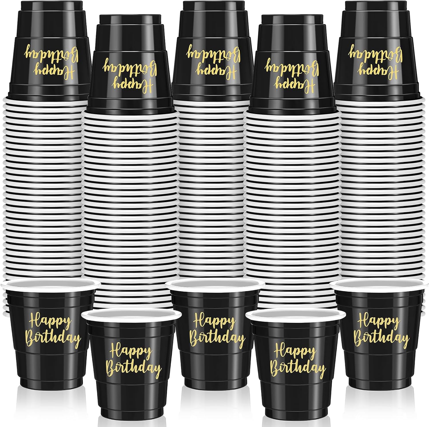 Layhit 100 Count Happy Birthday Plastic Shot Glasses front view party supplies