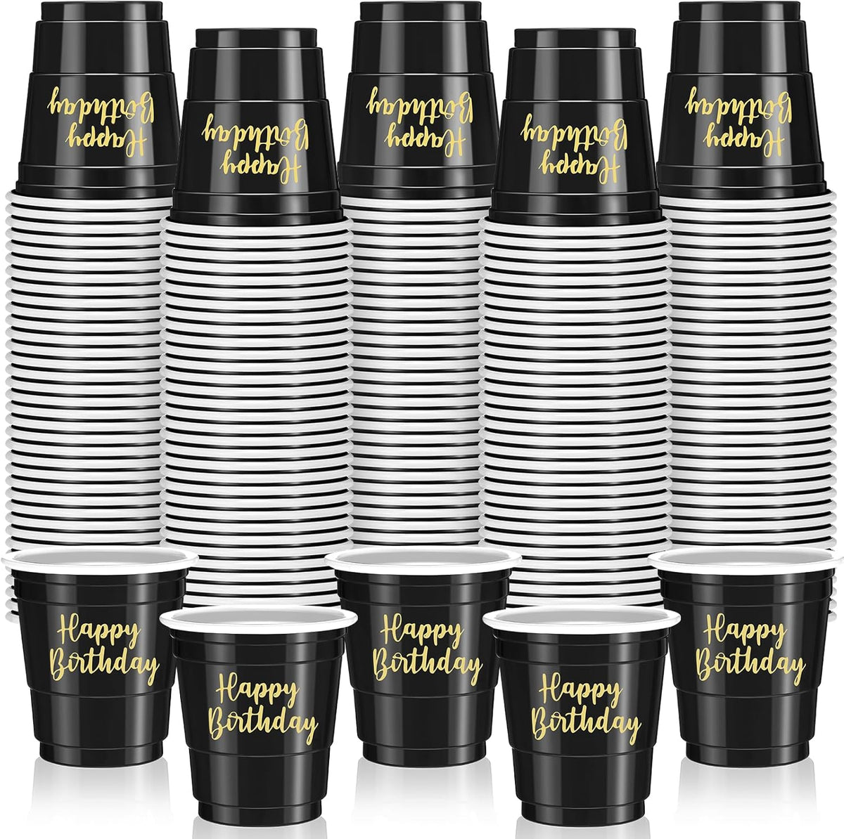 Layhit 100 Count Happy Birthday Plastic Shot Glasses front view party supplies