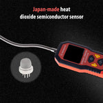 SENSYX SFD201 leak detector showing the color LCD screen and control buttons
