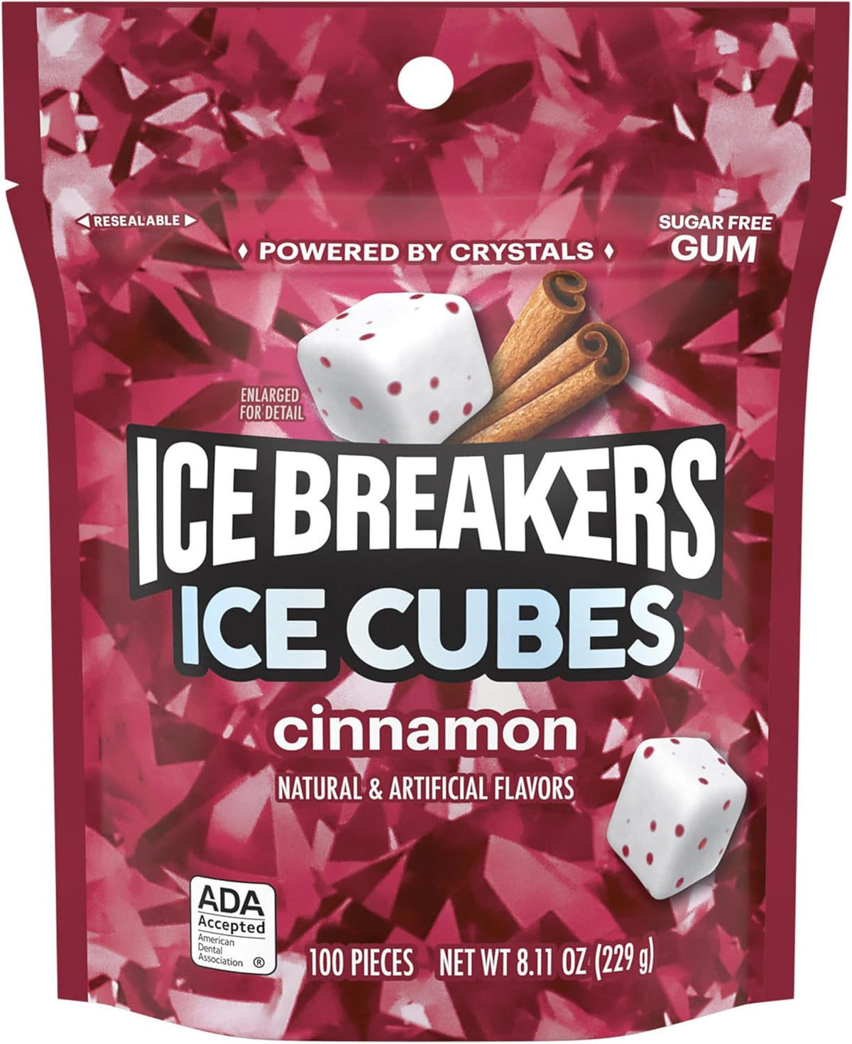 Imported sugar free cinnamon gum cubes showing texture
