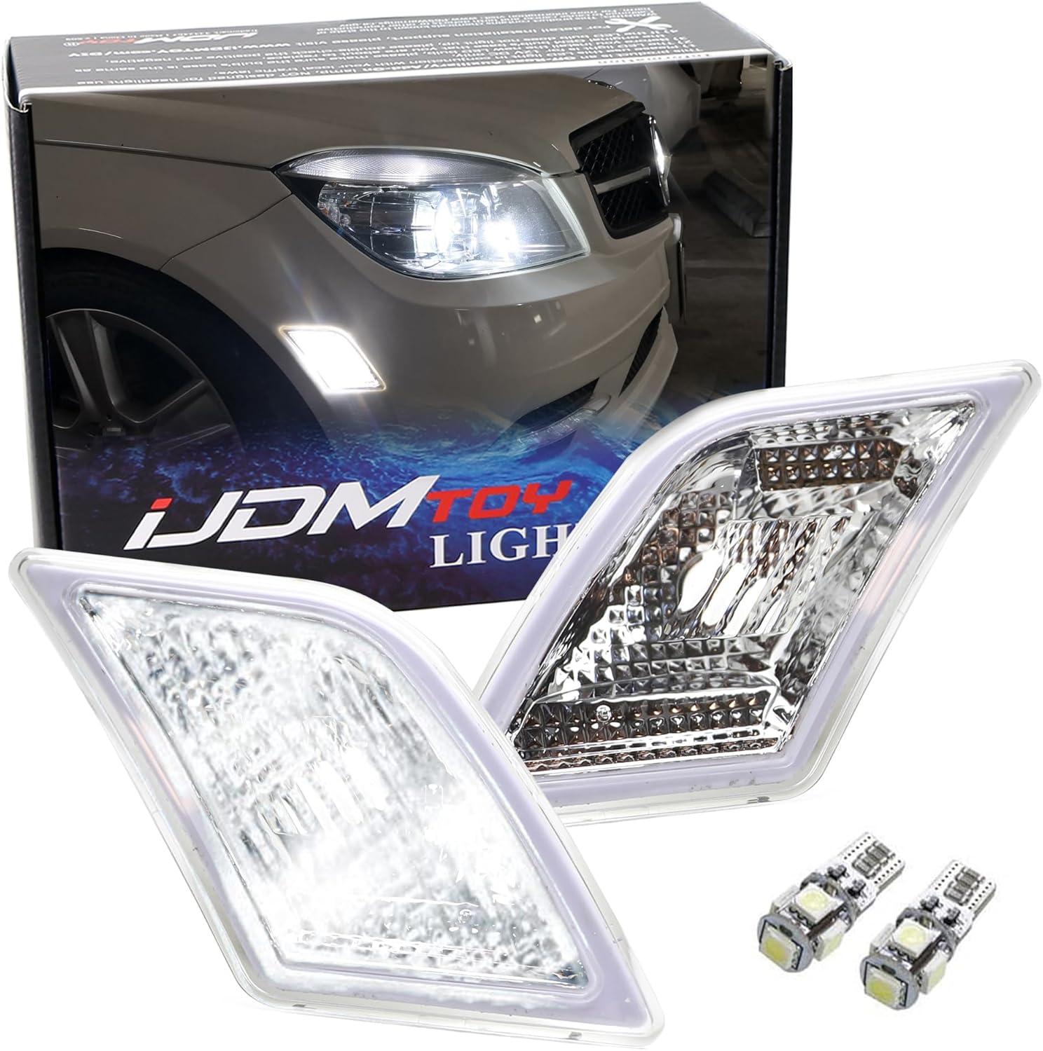 iJDMTOY Euro clear lens front side marker lights installed on a Mercedes Benz bumper front view