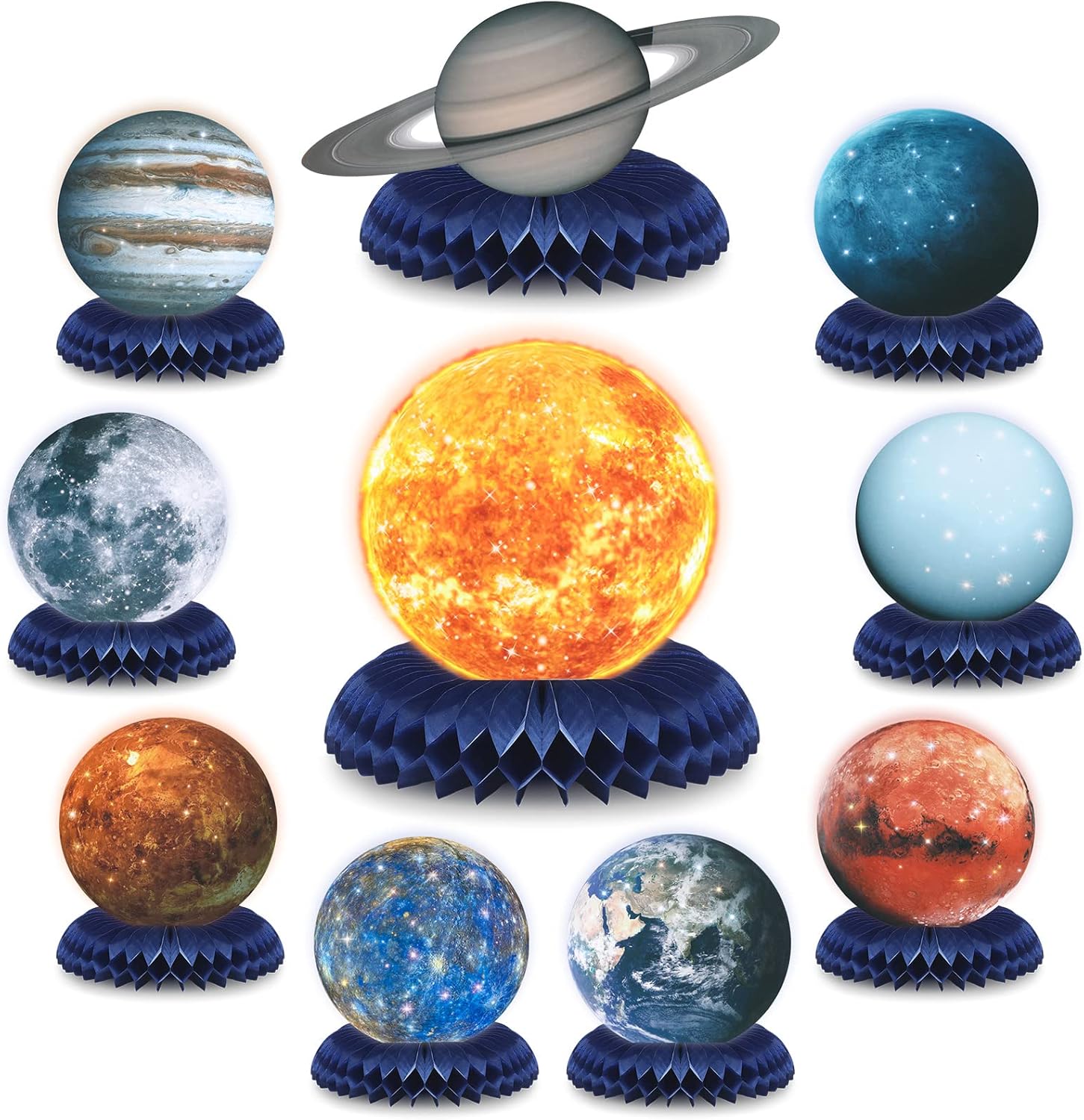 Eersida space solar system honeycomb centerpieces front view