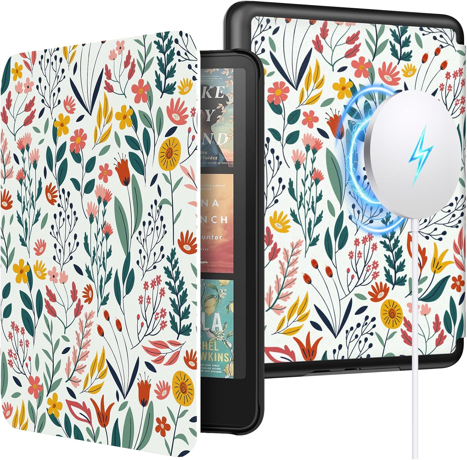 MoKo floral magnetic case for 7 inch Kindle Paperwhite front view