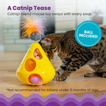 Plush catnip mouse pendulum inside Catstages wobble toy