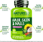 Naturelo hair skin and nails 60 capsules bottle label details