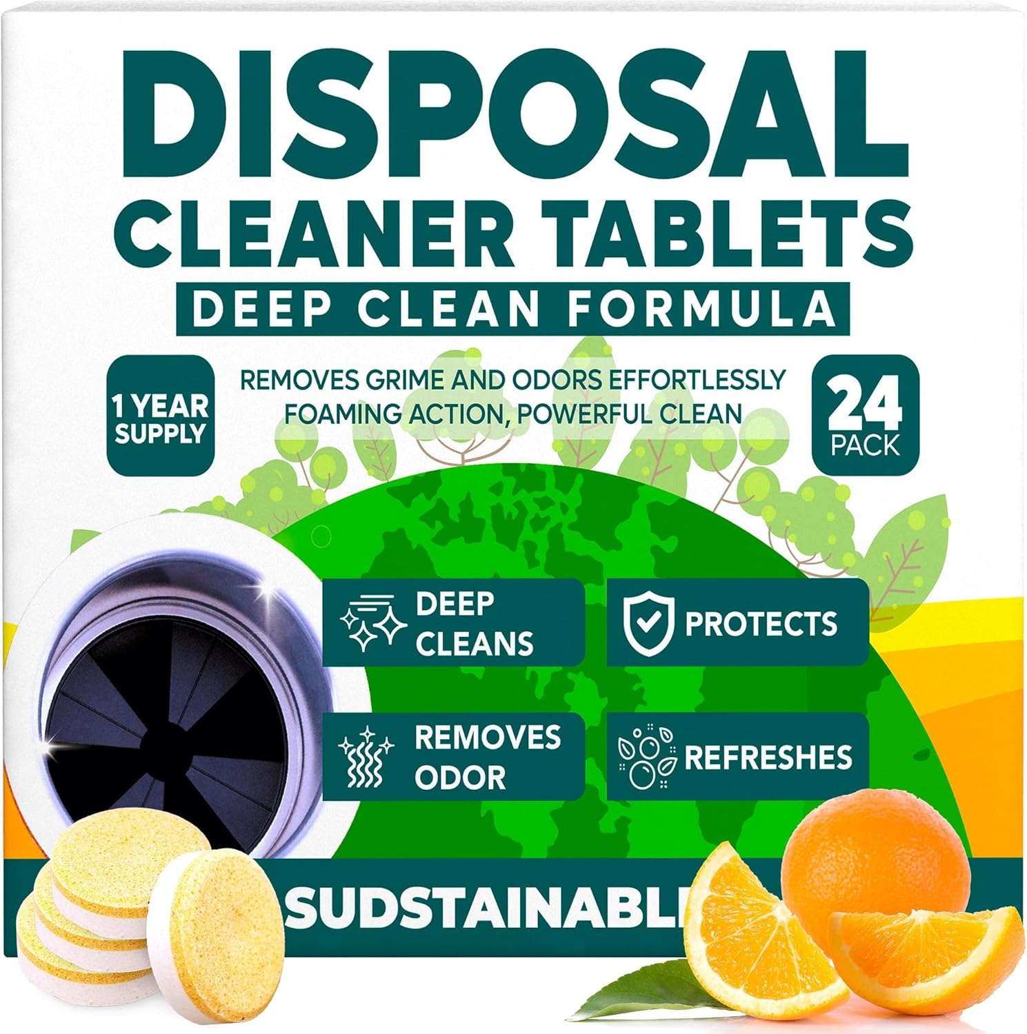 Sudstainables Garbage Disposal Cleaner Tablets 24-Pack front view