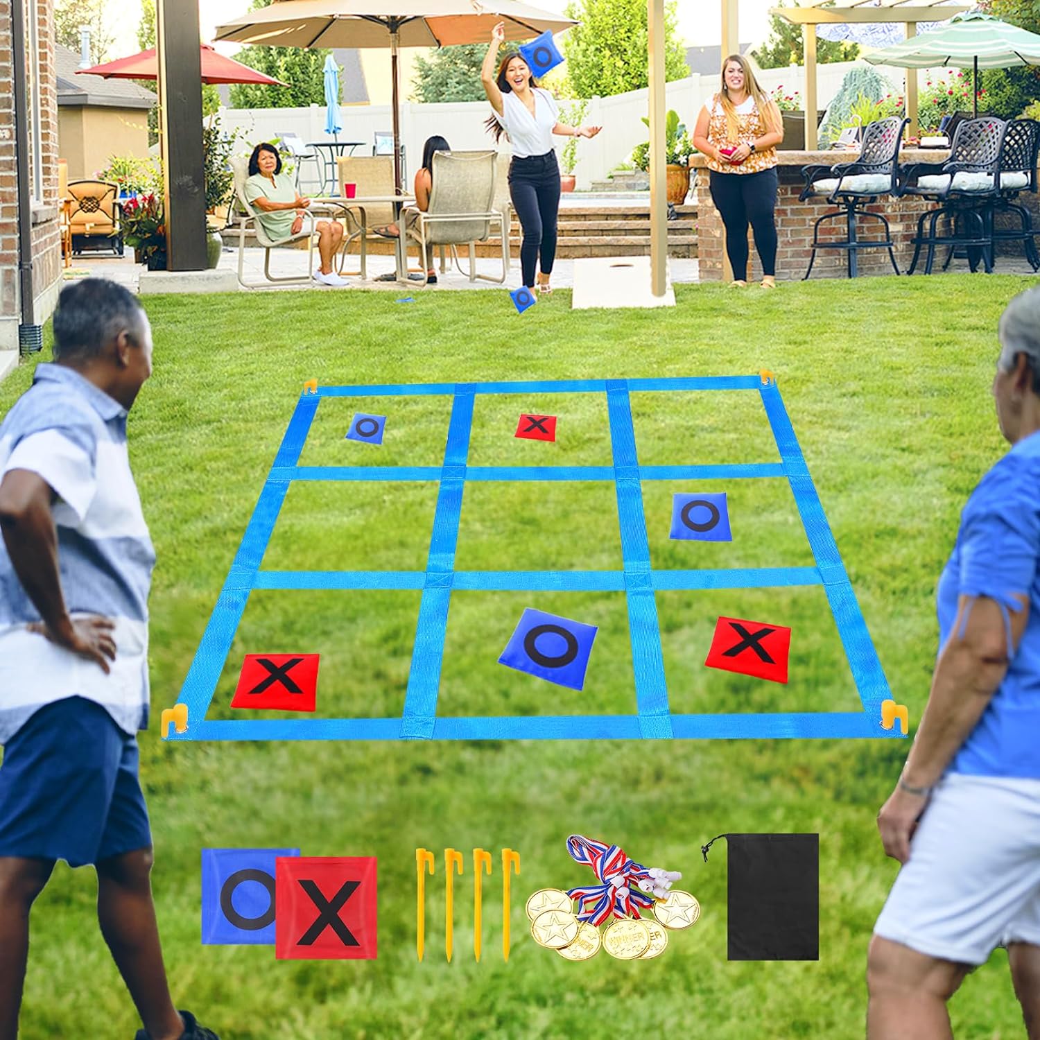 Cwlakon Giant Tic Tac Toe Bean Bag Toss game set displayed on a green lawn.