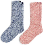 Folded pair of warm and cozy imported women socks.