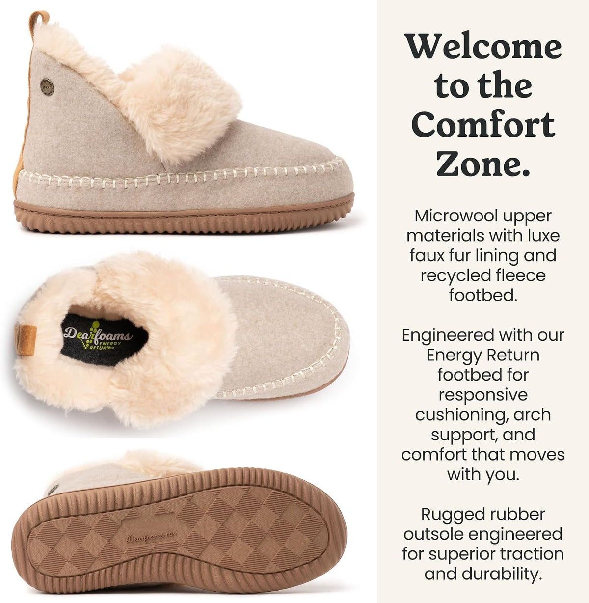 Dearfoams women's moritz bootie plush faux fur collar detail