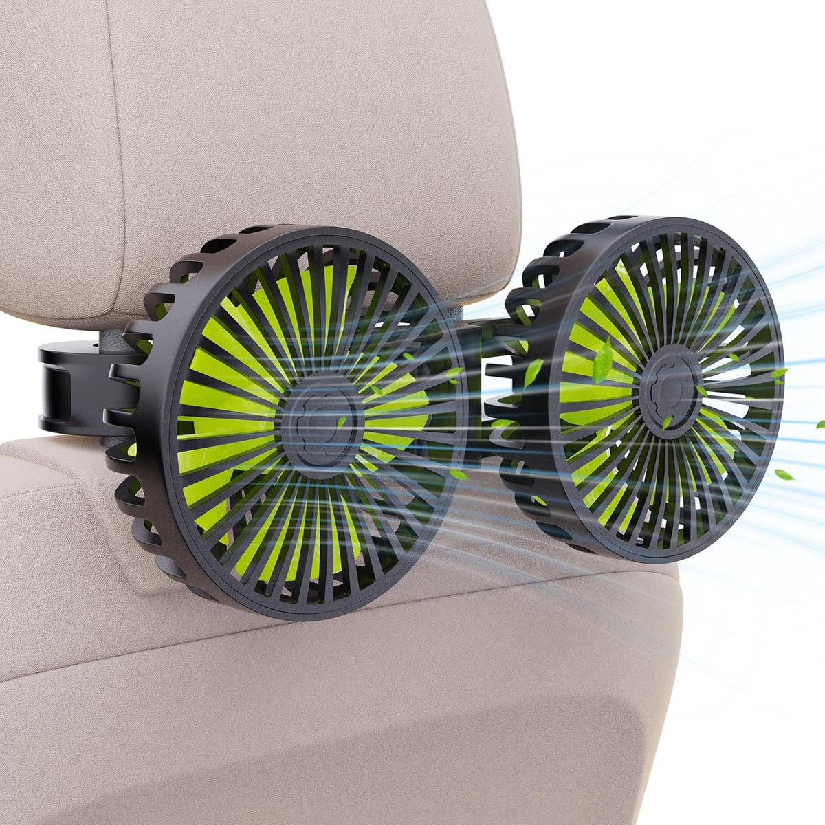 Hayousui backseat USB car fan front view dual head cooling system