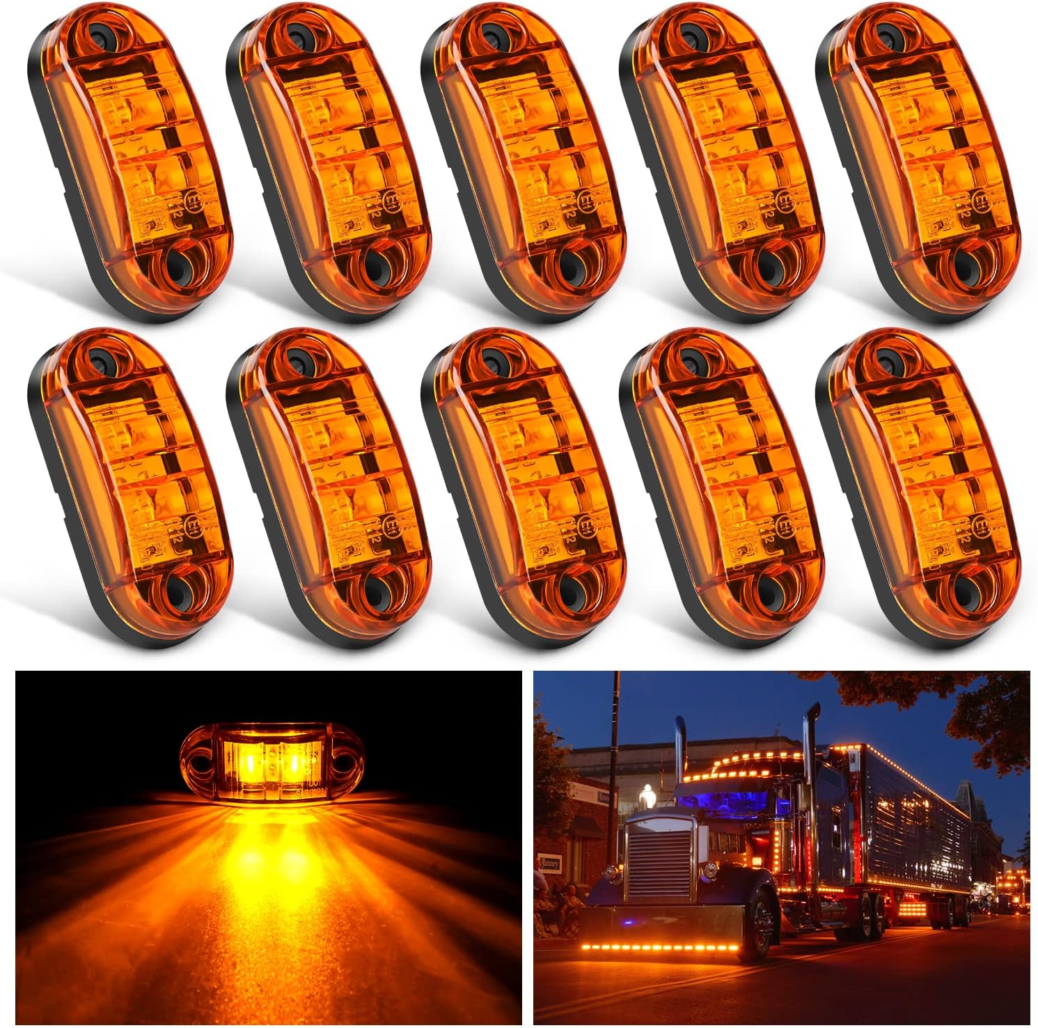 Nilight Two Point Five Inch Oval Side Marker Light front view amber LED trailer clearance light