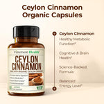Vimerson Health organic Ceylon cinnamon bottle close up of dosage text