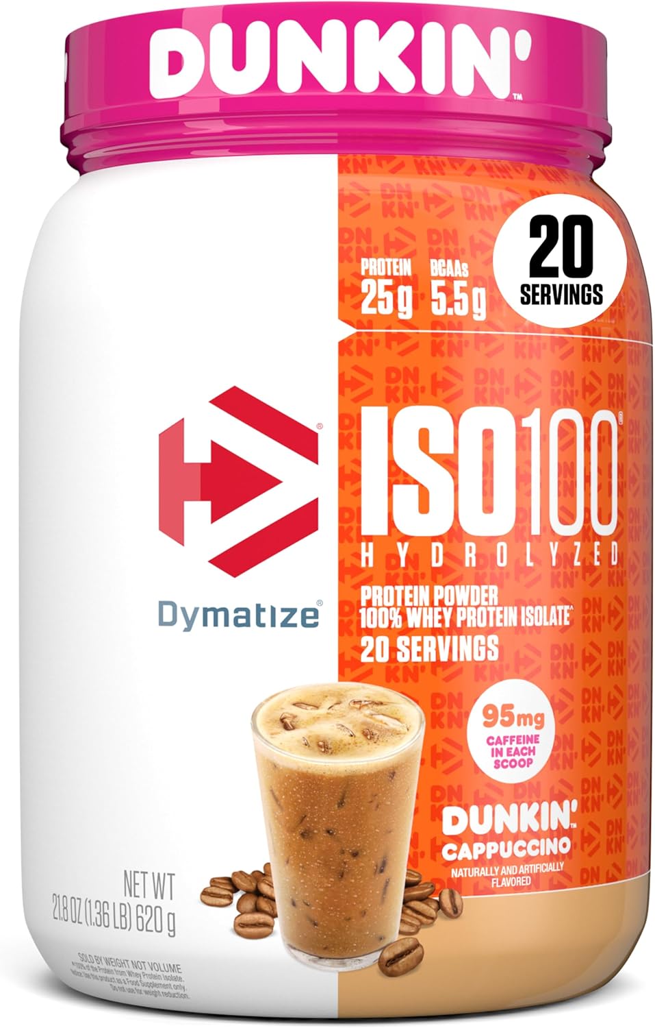 Dymatize ISO100 Dunkin Cappuccino front tub view