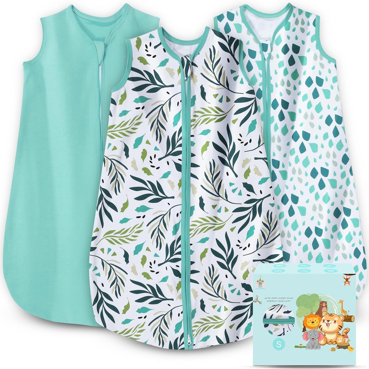 Cute Castle baby sleep sack front view 3 pack green