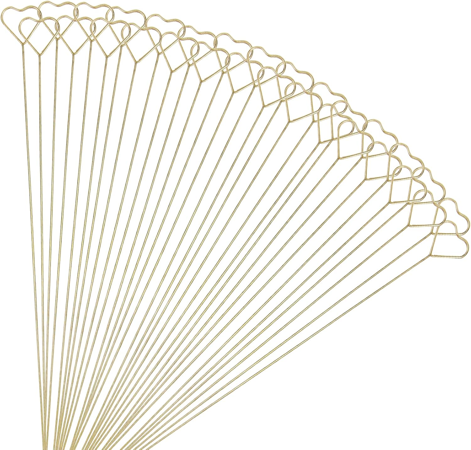 Tinsow metal floral place card holder front view golden heart shaped picks for wedding decoration.