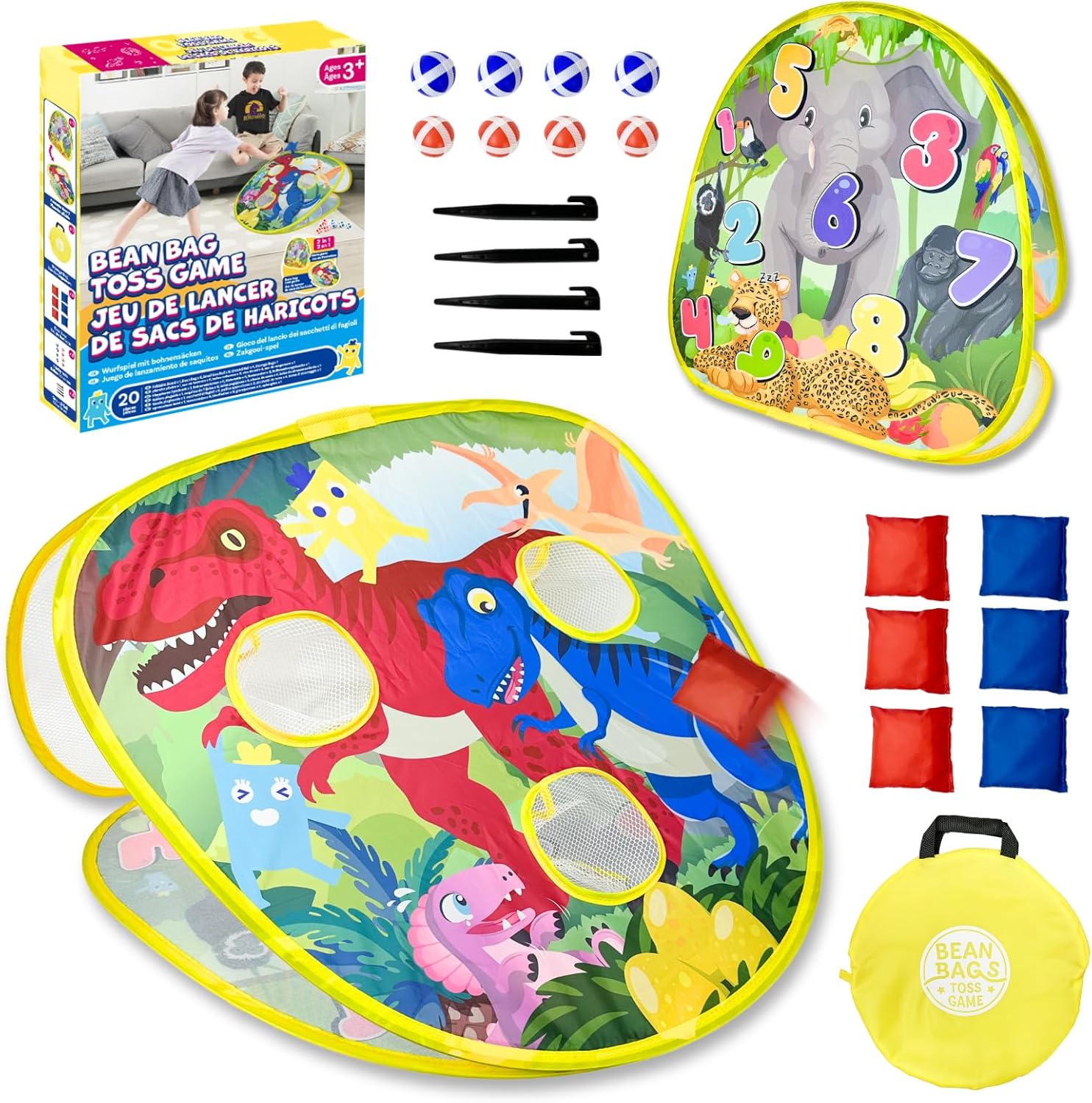 Grip Kids 2-in-1 dinosaur and animal bean bag toss game front view