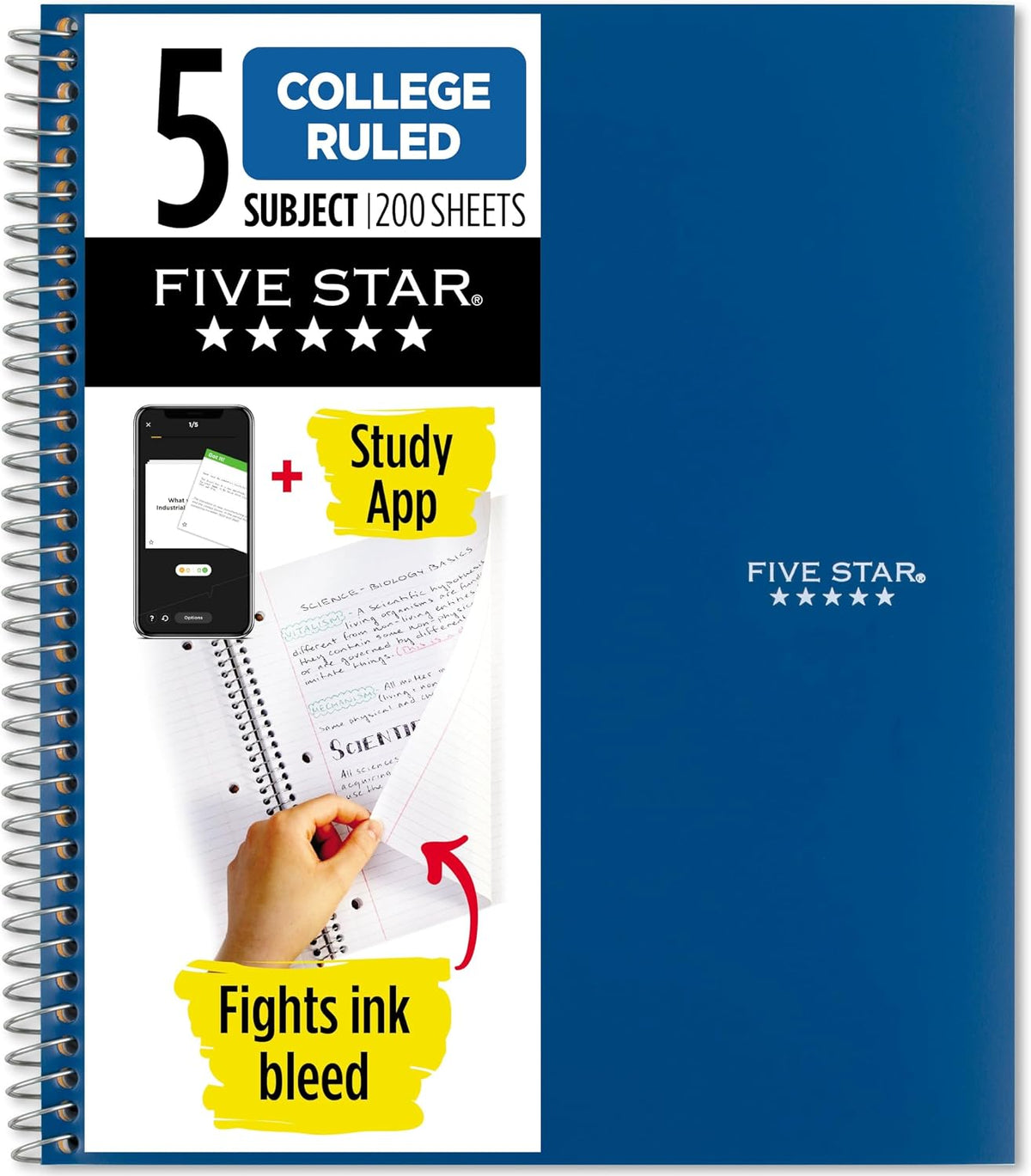 Five Star Spiral Notebook + Study App, 5 Subject, College Ruled Paper, 8-1/2" x 11", 200 Sheets, Fights Ink Bleed, Water Resistant Cover, Amethyst Purple (38748) - Image 13