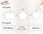 Custom printed aluminium dog and cat identity tags showcasing different shape options.