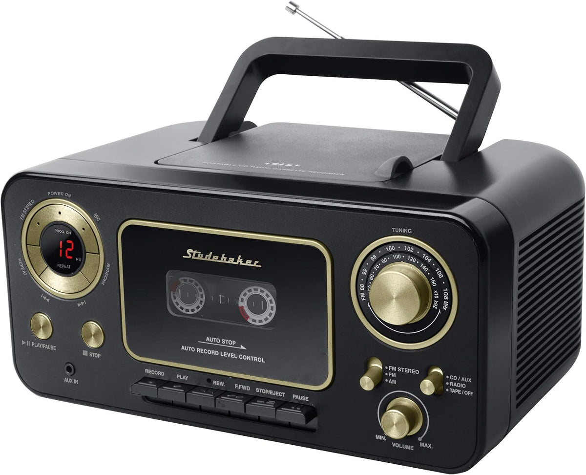 Studebaker SB2135BG Portable Stereo CD Player with AM/FM Radio and Cassette Player/Recorder (Black Gold) - Image 1
