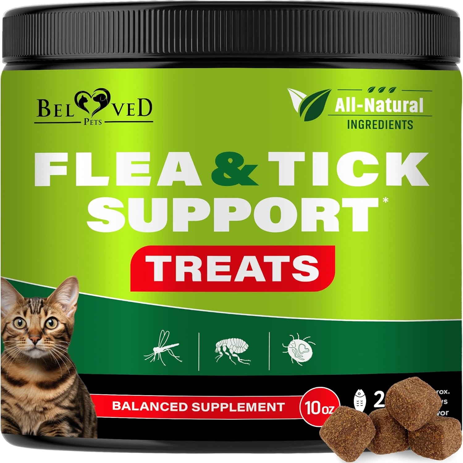 Beloved Pets Flea and Tick Prevention Chewables front view of ten ounce jar