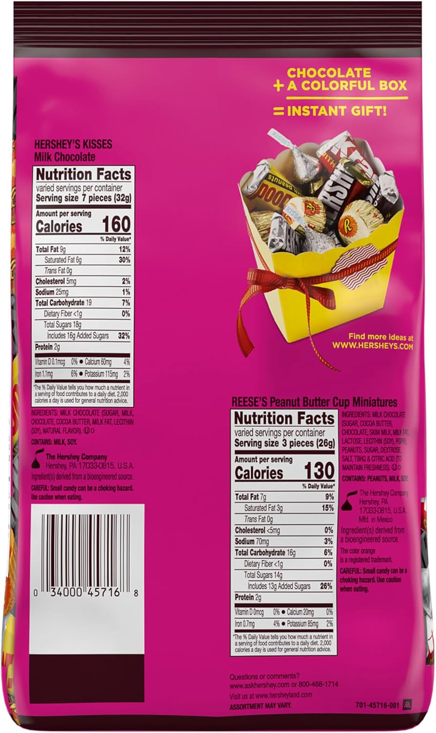 Hershey's and Reese's assorted miniatures bag showcasing individual wrapped chocolate pieces
