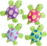 Spot Shimmer Glimmer Turtle cat toy showing shiny metallic accents and green fabric