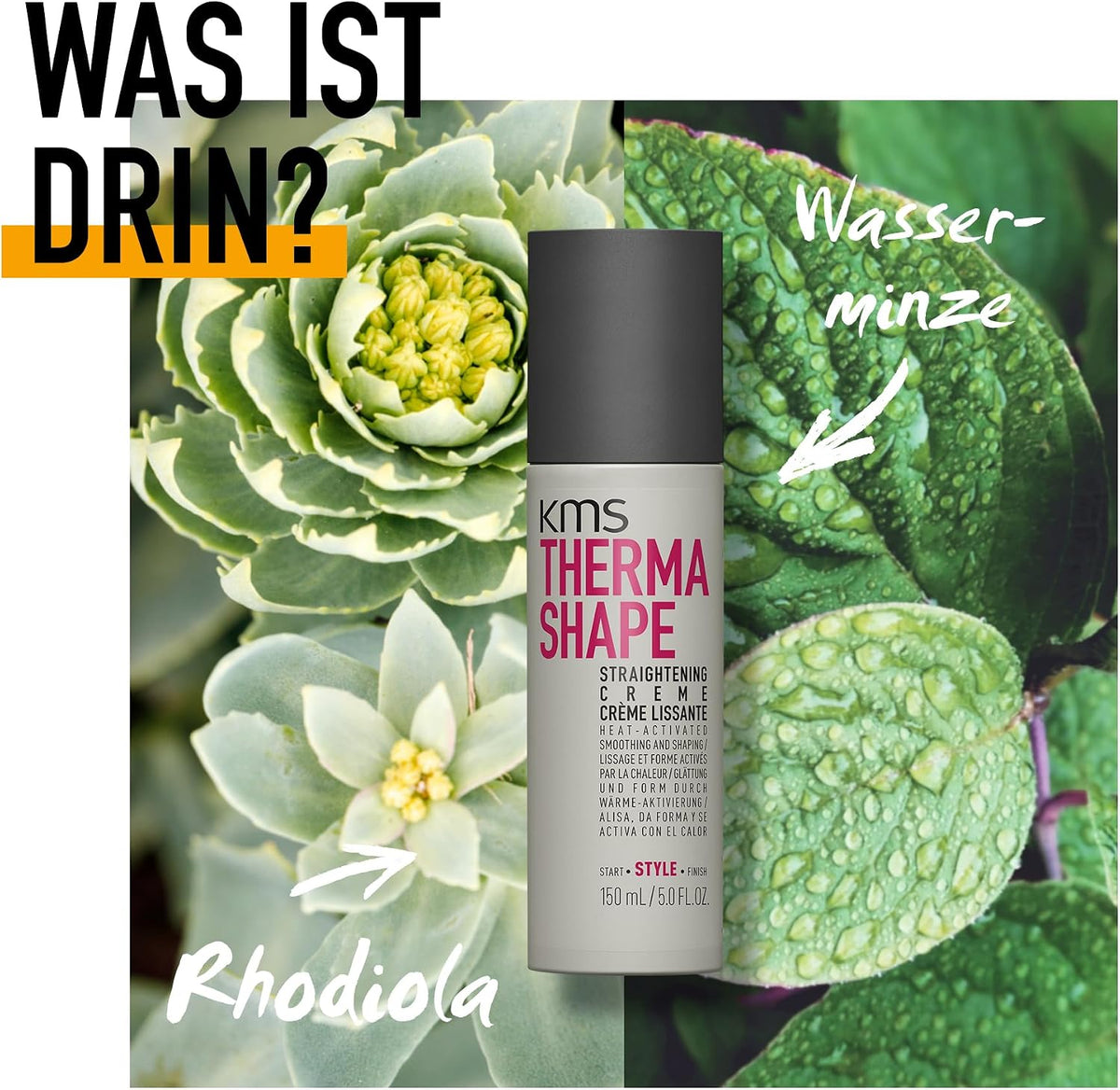 Close-up of KMS hair smoothing cream texture on hand