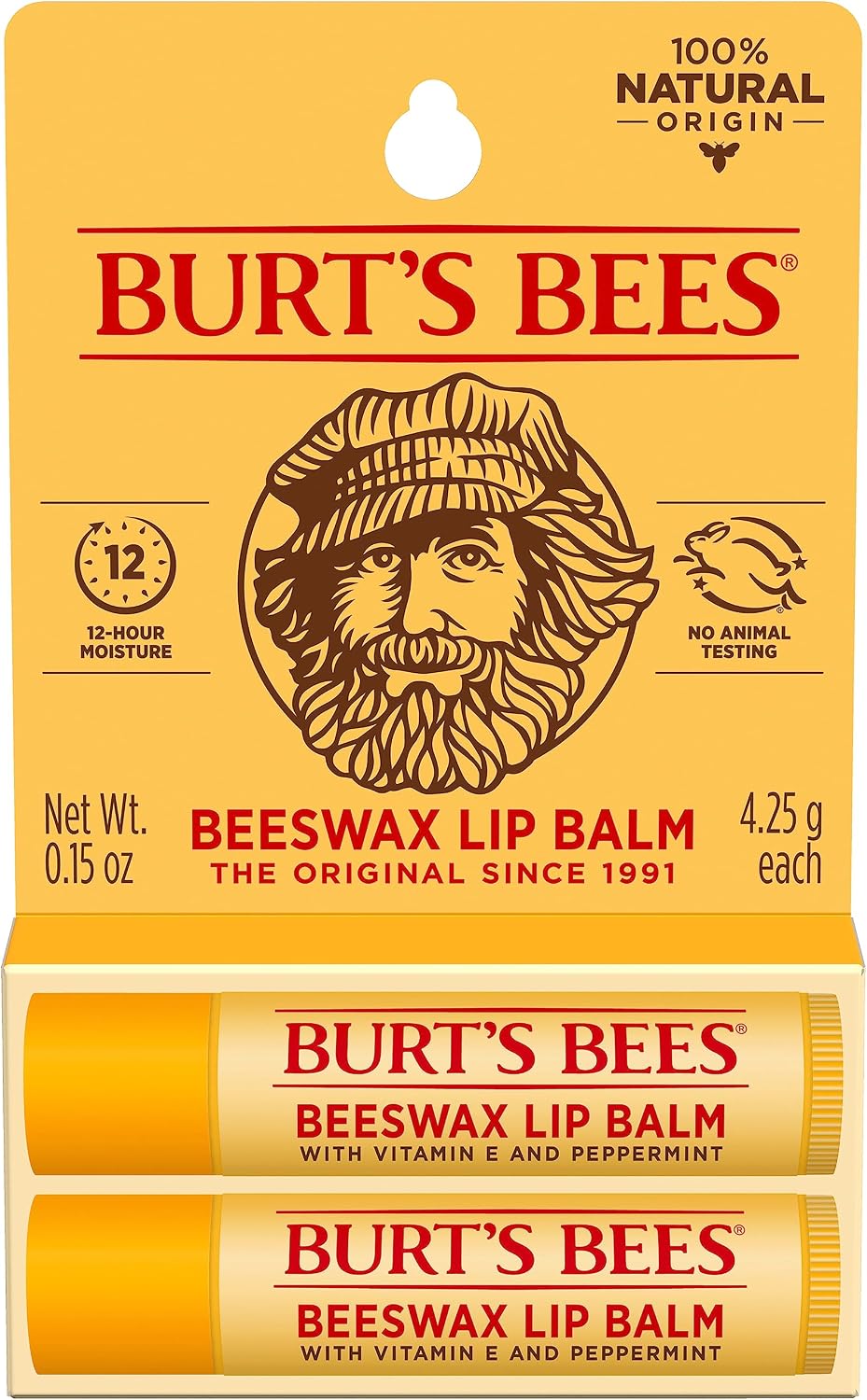 Burt's Bees original beeswax lip balm front view packaging