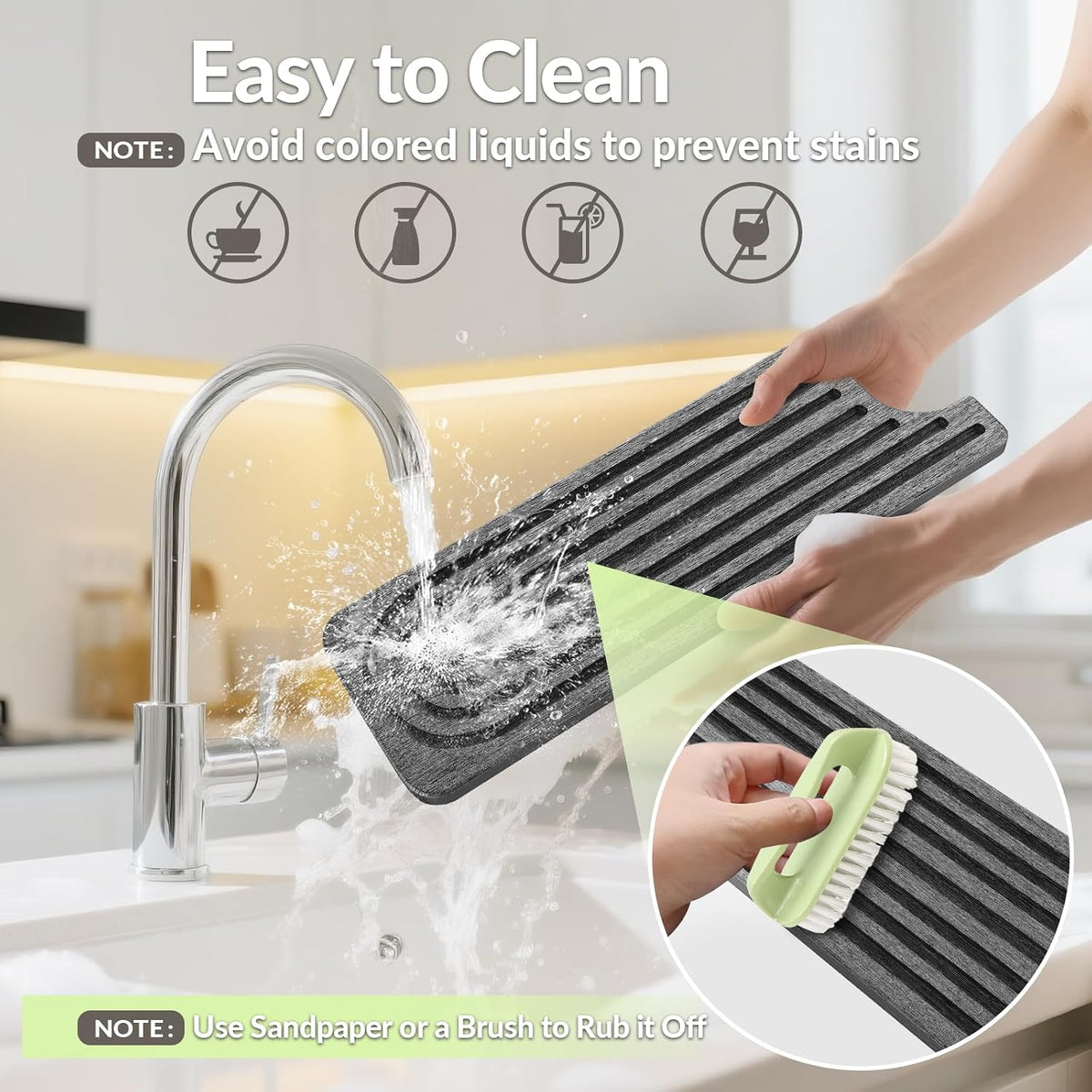 Stone Faucet Mat for Kitchen Sink, Diatomite Quick Dry Kitchen Sink Splash Guard, Durable Water Absorbent Stone Faucet Tray, Non-Slip Drying Mat for Bathroom Counter (Gray, 23.6" x 4") - Image 9