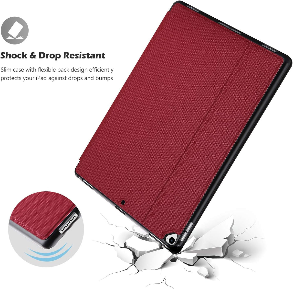 ProCase red folio cover showing textured leather finish