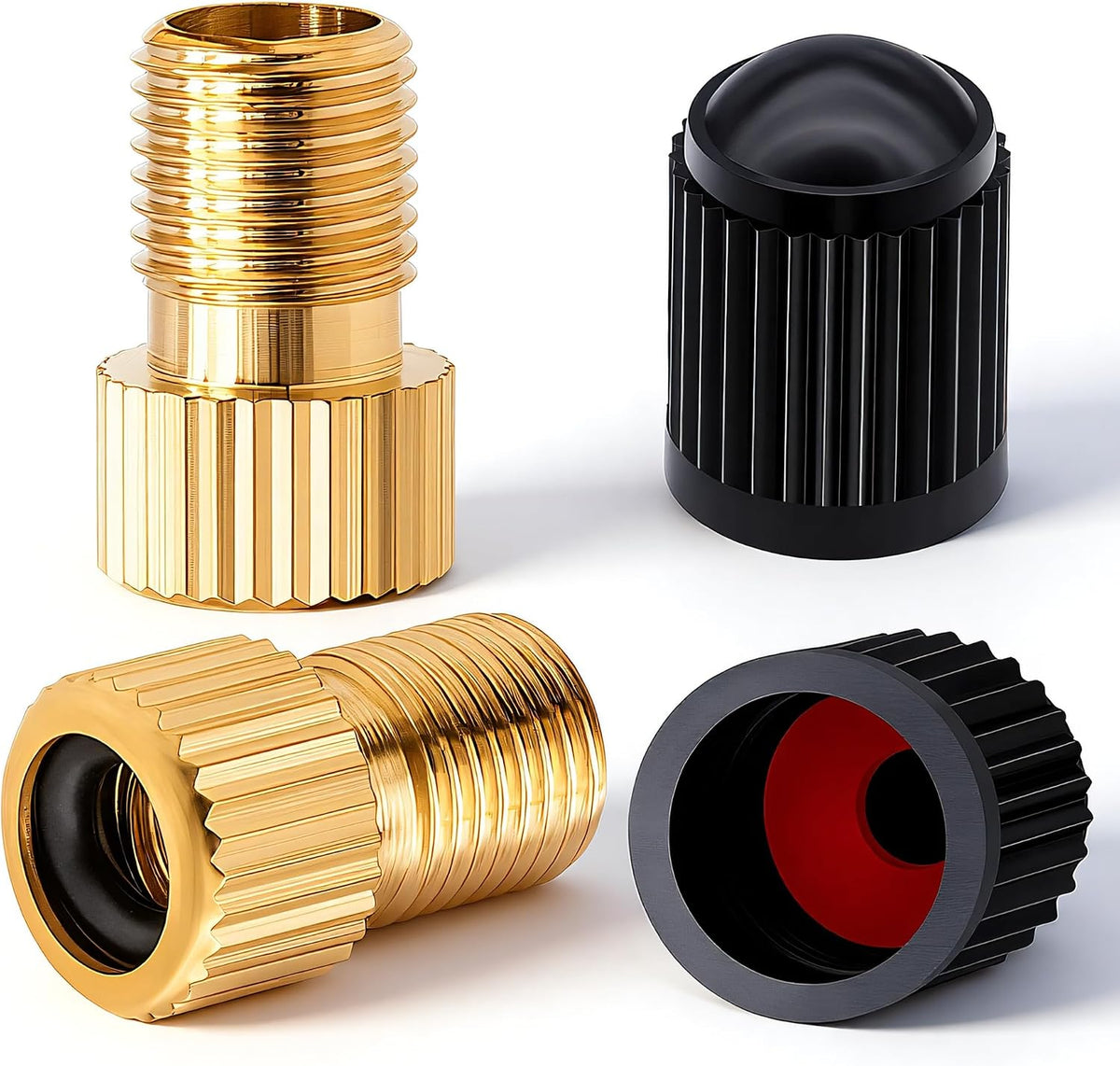 2PCS Brass Presta Valve Adapter, Convert Presta to Schrader Adaptor, Inflate Tire Using Standard Pump or Air Compressor for Bikes, 2 Pack Black Tire Valve Caps(Reticulated Grain Style) - Image 13